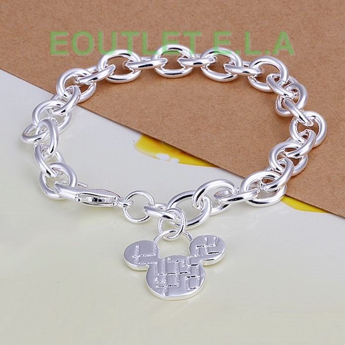 CUTE MOUSE HEAD CHARM SILVER BRACELET-20.5cm